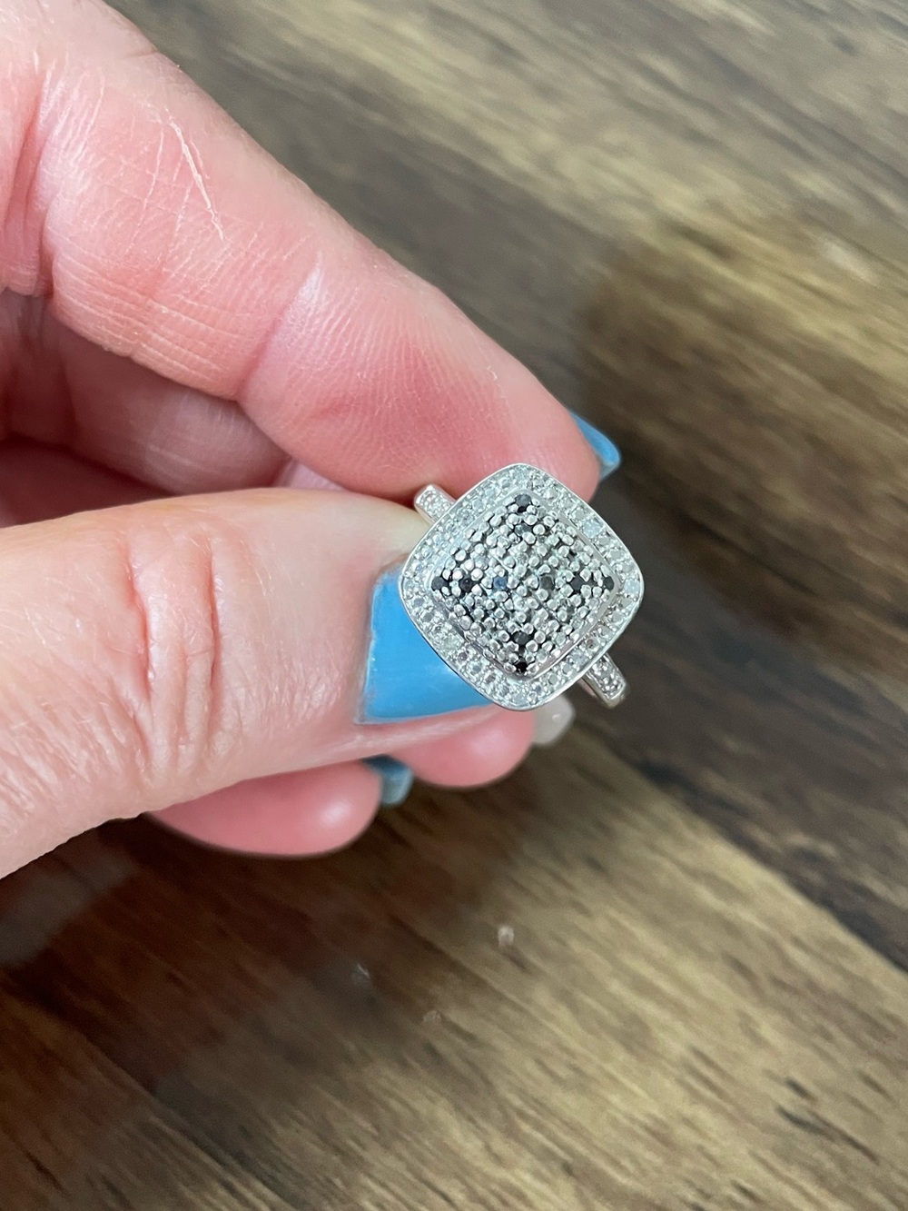 Sterling Silver Diamond Specs Square Ring